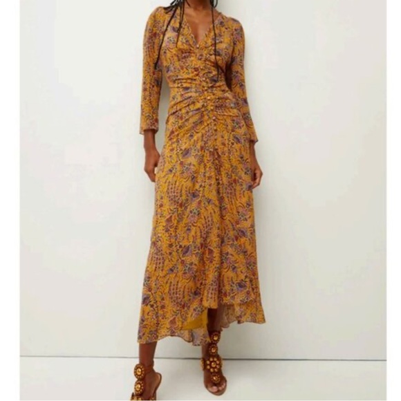 VERONICA BEARD Ferrara ruched printed silk-crepe maxi dress
